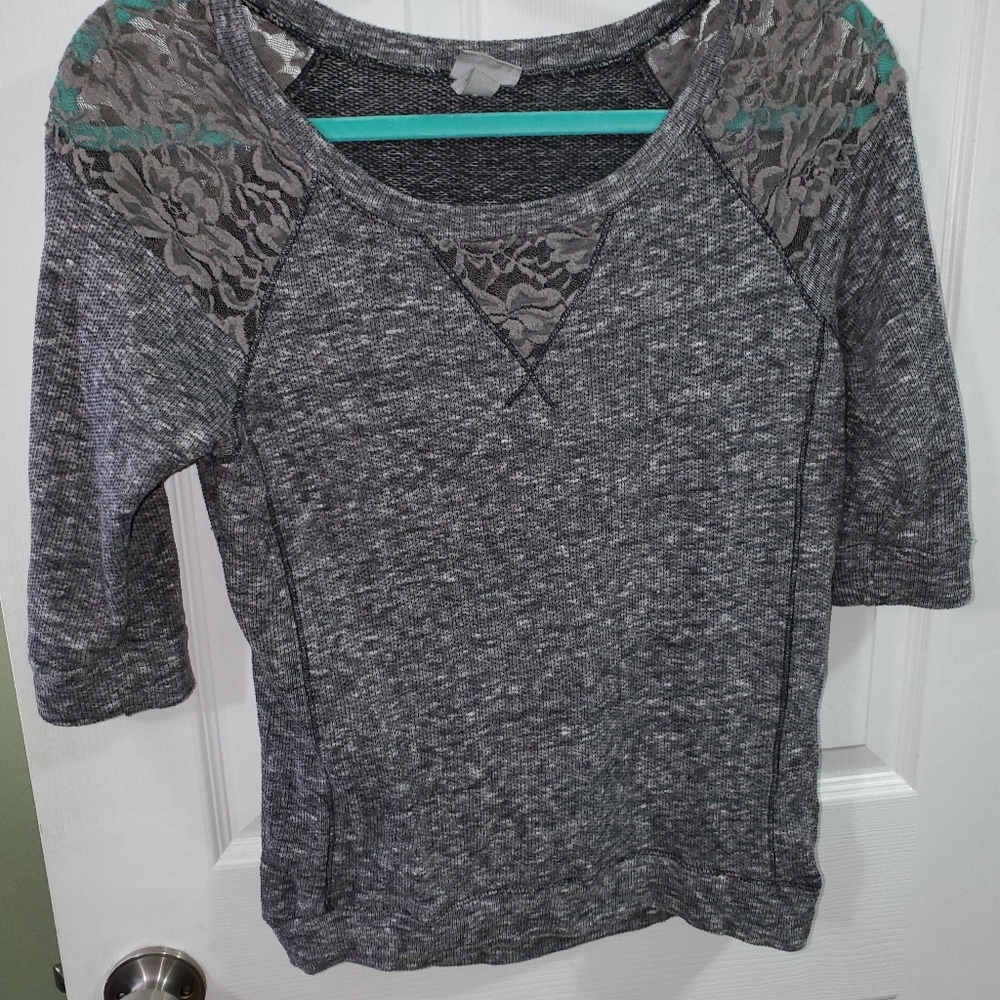 Gray sweater with lace detail